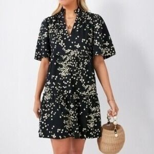 Tuckernuck Black Floral Short Sleeve V-Neck Dress
